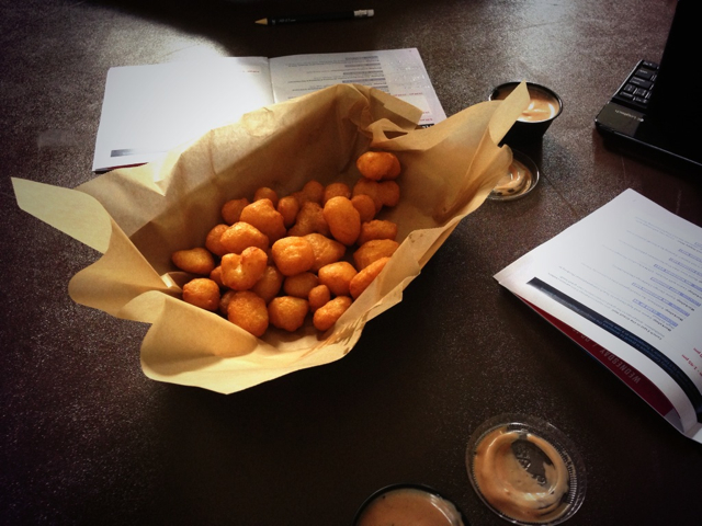 Further evidence of the amazingly playful learning atmosphere and Wisconsin hospitality. A group participating in my Video Story Problem workshop bought fried cheese curds for everyone in the workshop while working on their videos....about cheese curds.
